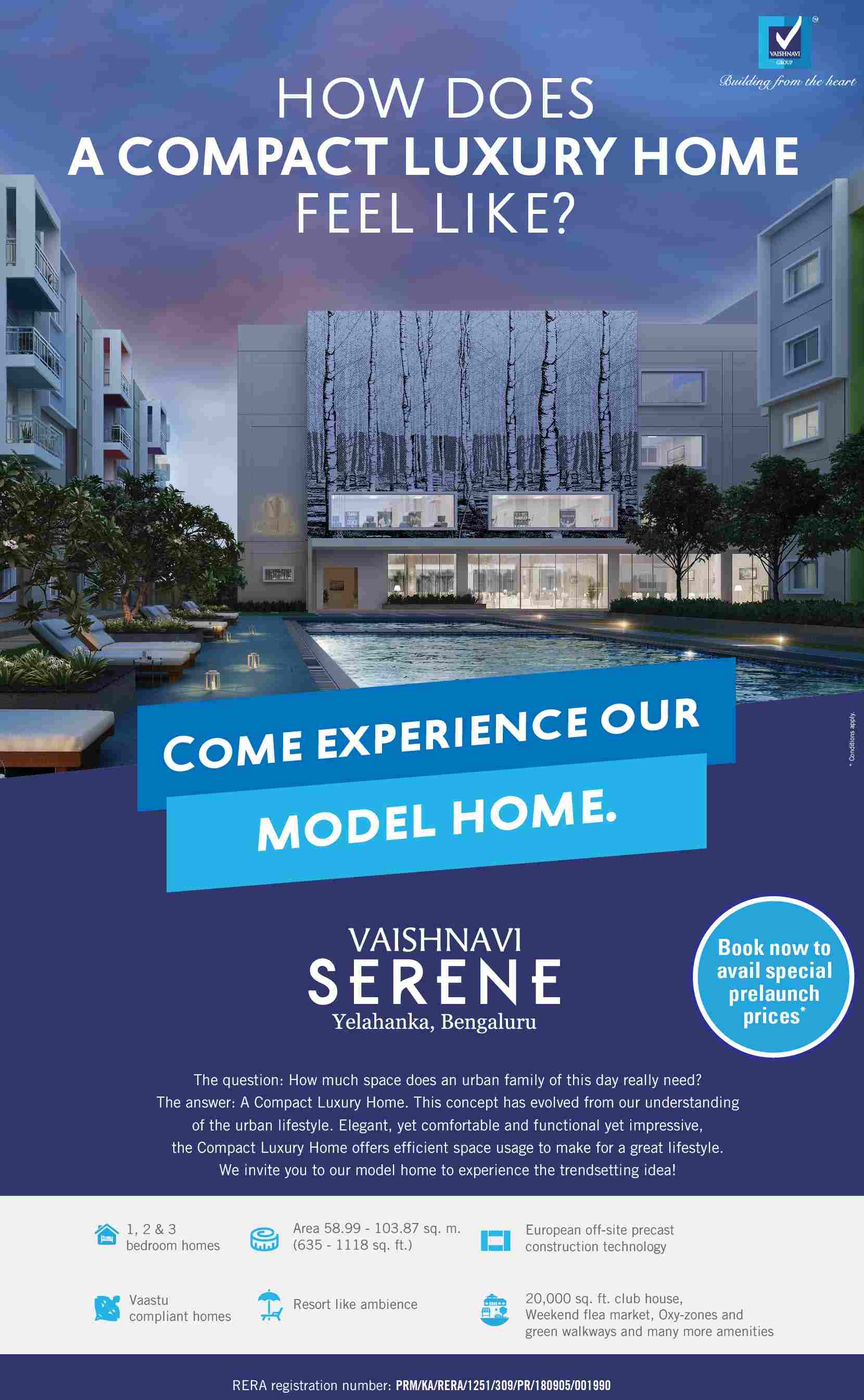 Come and experience model home at Vaishnavi Serene in Yelahanka, Bangalore